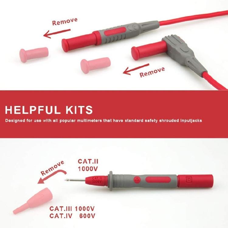 Multimeter Test Leads , Replacement Multimeter Probes with Pointed and Hook 4Mm Banana Interfaces for Maintenance