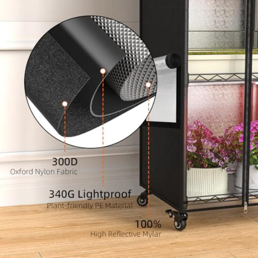 Indoor Greenhouse with Grow Light 5 Tier 15.7 L×11.8 W×62.3 H Metal Indoor Plant Enclosure for Seed Starting with 48W Full Spec