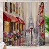 Rideau de douche décoratif Château moderne rouge Tour Eiffel Fleur de cerisier romantique Neuschwanstein Décor de salle de bain Tissus en polyester