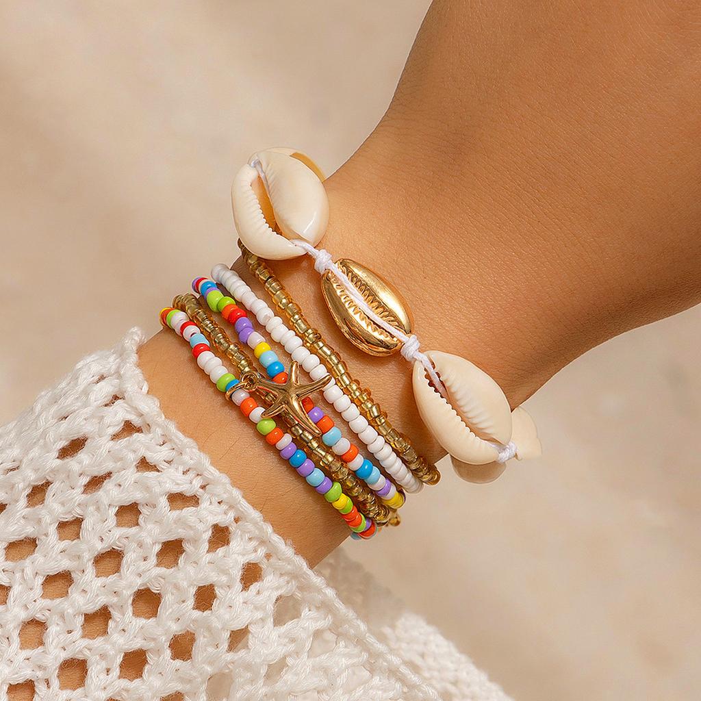 Pastoral Vacation Shell Rice Bead Bracelet Beach Starfish Beaded Jewelry Set Female