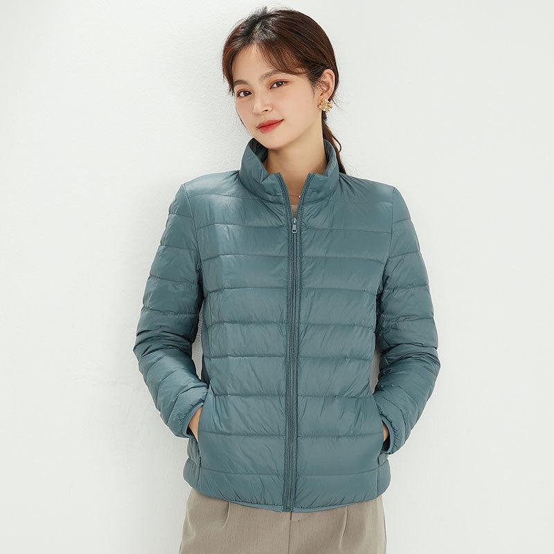 Korean Style Women's Lightweight Down Jacket - 90% White Duck Down, Autumn/Winter 2024, Warm Stand Collar, Long Sleeve Outerwear