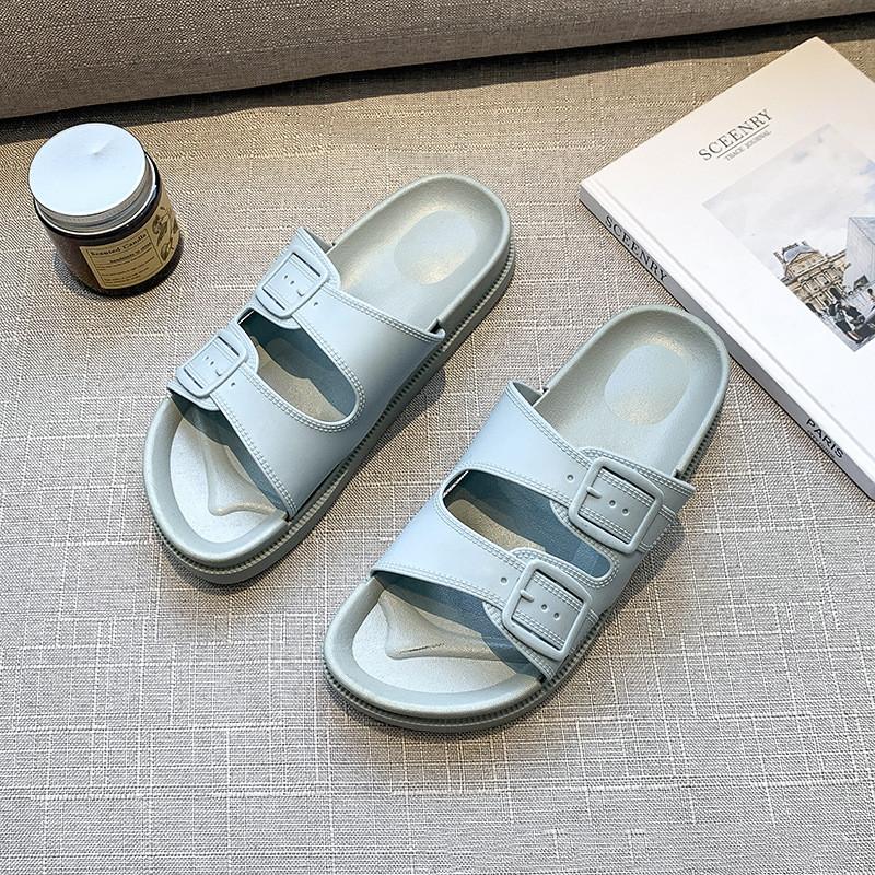 Modische Kissen-Slipper mit weicher Sohle für Damen, Doppelschnalle, dicke Plateausohle, Cloud-Slides-Sandalen, Damen-Sommer-Strand, rutschfeste Flip-Flops