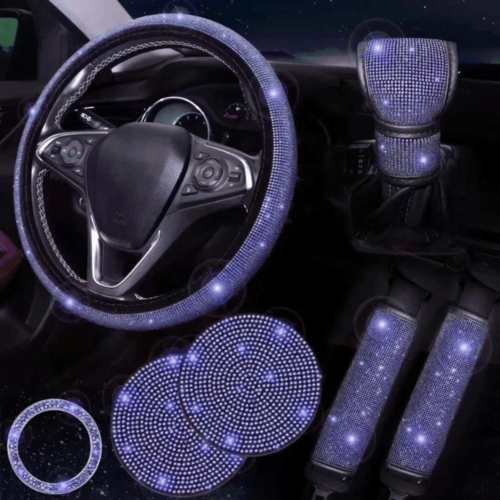 Rhinestone Bling Car Interior Accessories Set Steering Wheel Protective Case  Car Protection