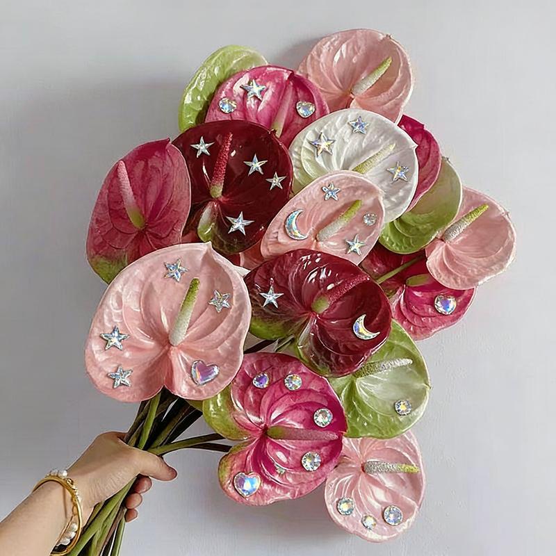 Simulation Flamingo Lily Bouquet Flower Leaves Fake Green Plant Anthurium Flower Arrangement Wedding Party Garden Decoration