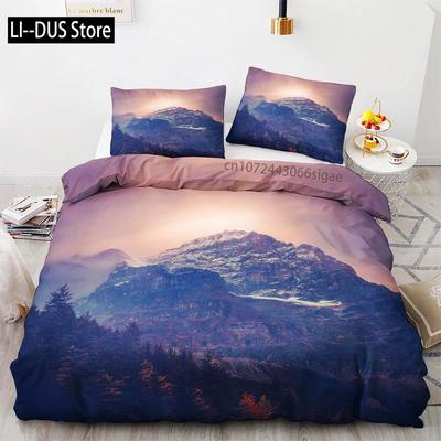 Mountains Duvet Cover Set, Decorative 3 Piece Bedding Set with 2 Pillow Shams, King Queen Full Size, Bedroom Decor Quilt Cover