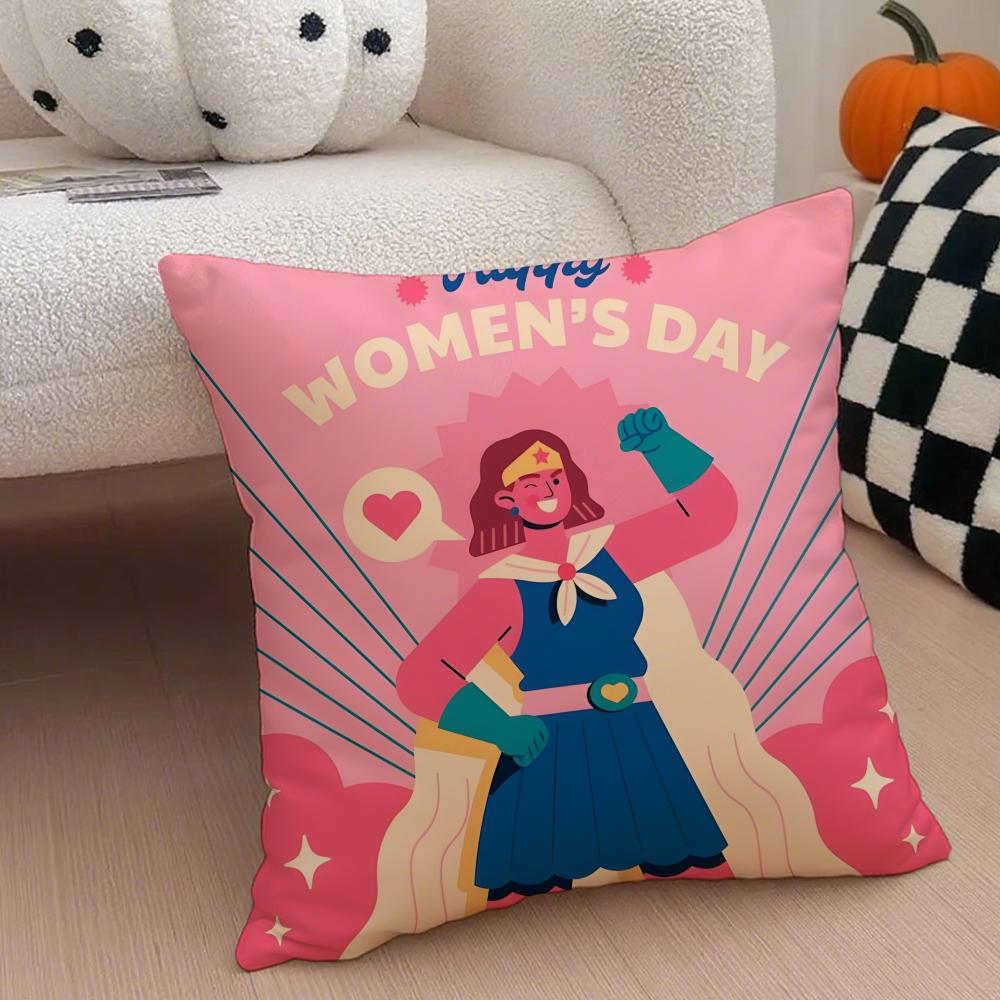 Celebratory Empowering Womens Day Cushion Cover Throw Pillow Cover Hidden Button Durable Polyester Chair Cushion