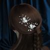 Grampo de cabelo de flor de cerâmica, vestido de noiva, cocar branco, acessório de cabelo de novo estilo chinês, grampo de cabelo em forma de U feito à mão com miçangas e strass