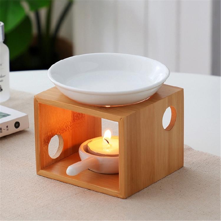 Elegant Wood Oil Warmer Diffuser Holder With Removable Ceramic Bowl For Easy Cleaning And Maintenance