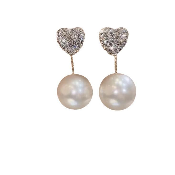 Pearl-set Diamond Love Earrings, Korean Fashion One, Two-wear Temperament Elegant Earrings for Women