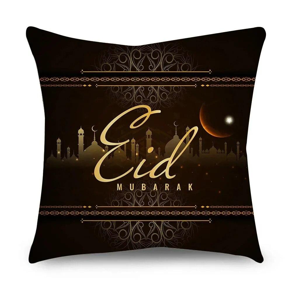 Ramadhan Kissenbezug Islamisches Eid Mubarak Schwarz Gold Kissenbezug Heimdeko Sofa Dekokissenbezug 45cm*45cm