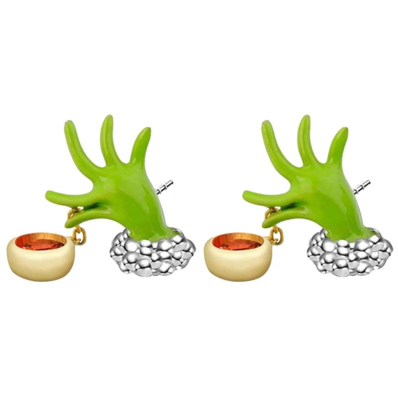 Grüne Monster Hängeohrringe Weihnachtsmotiv Ohranhänger Handform Trendiger Ohrschmuck Ornament für den täglichen Gebrauch