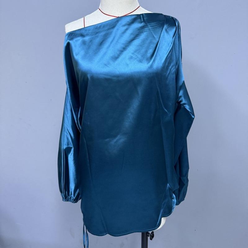 Fashion Elegant Skew Collar Loose Women's Shirts Spring and Summer Long Sleeve Lady Casual Blouses Tops Simple Asymmetric Shirt Female Clothing 26400