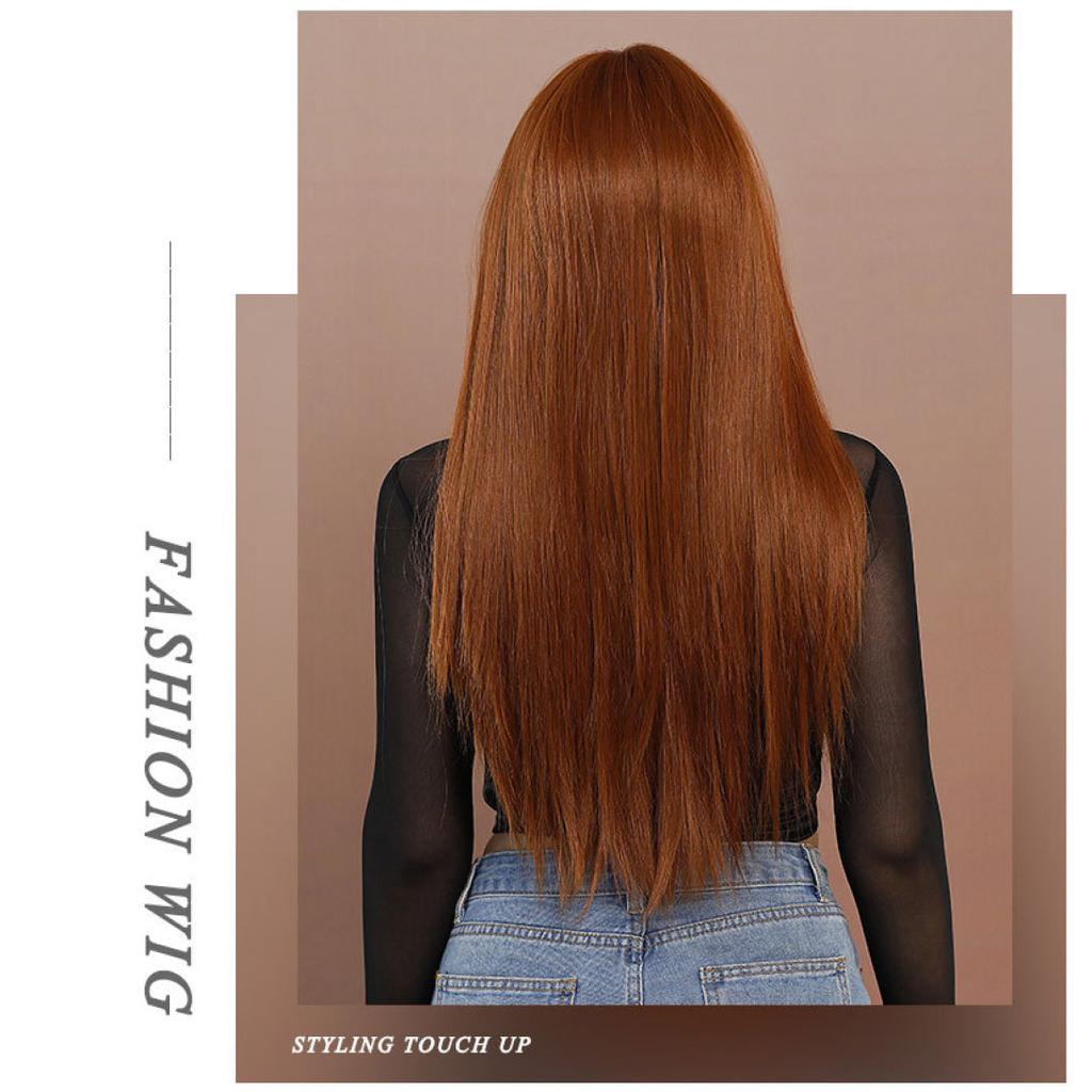Women's Simulation Wig 70cm Hair Caramel Wig Long Straight Wig Full Headgear Rose Hair Net Headdress Beauty Decoration Wig
