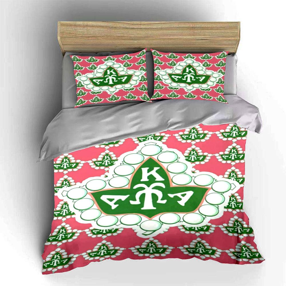 3Pcs AKA Ivy Pearl Diamond Bedding SetPink Green Sorority Logo Print Duvet Cover 2 Pillowcases Single Double King QueenGift
