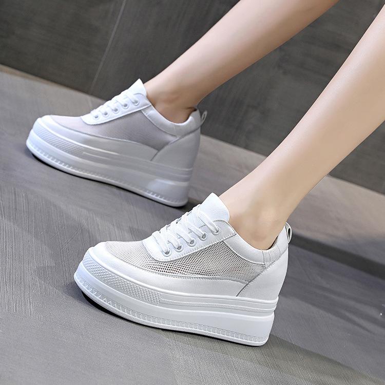 Women's shoes slope heel 2025 new muffin thick sole inner height increase women's shoes mesh white shoes casual sports shoes fashion