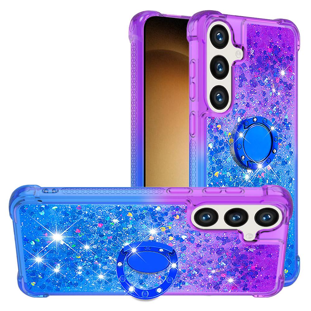 

For Samsung Galaxy S25 TPU Case with Kickstand Gradiant Quicksand Shockproof Cover Purple+Sky Blue