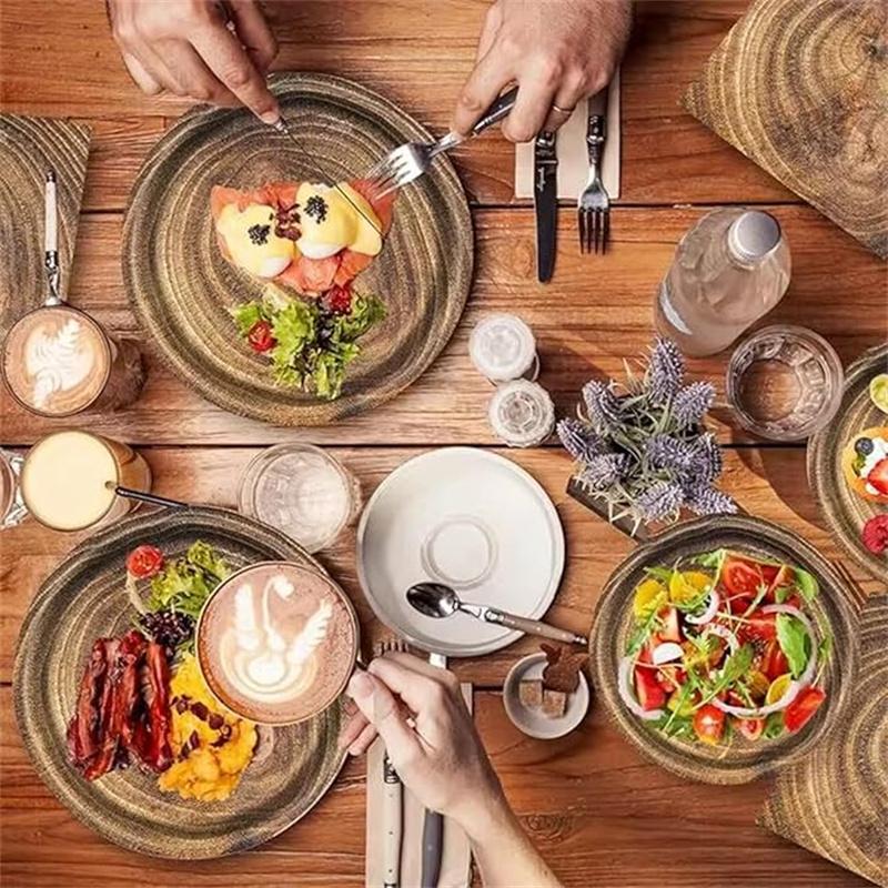 10pcs 7-inch/9-inch Retro Imitation Wood Grain Disposable Plate Paper Tray Birthday Party Holiday Party Decoration Household Ite