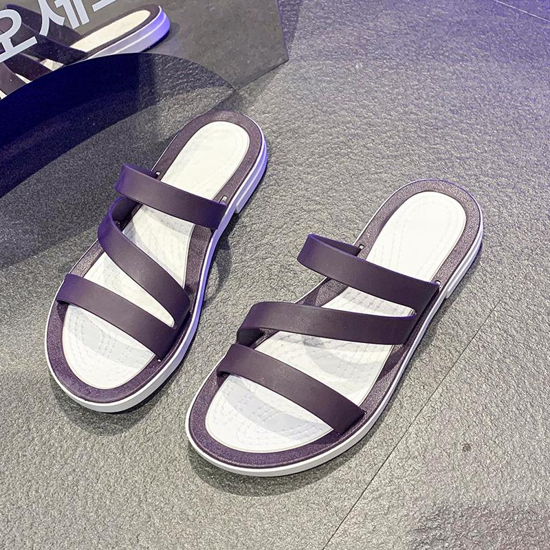 French Style Fashion Thick Sole Slide Sandals for Women Pu Leather Trendy Summer Beach Slippers Girls Strap Sandals Match Skirts