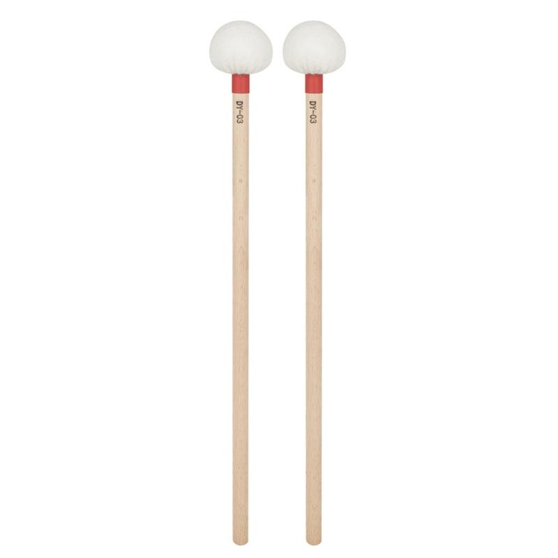 1 Pair Felt Head Timpani Mallet Drumstick Wood Handle Percussion Band Stick