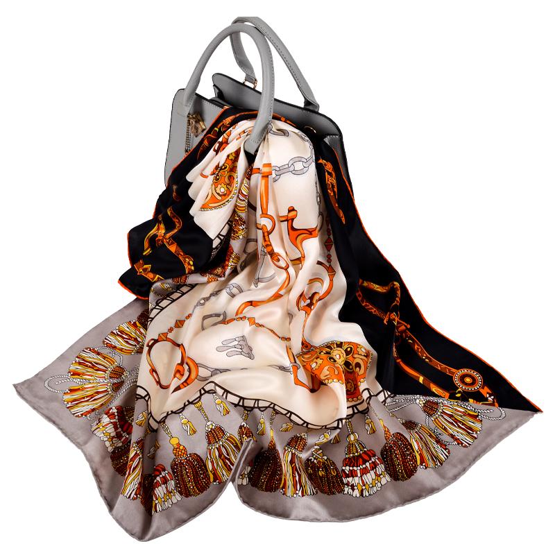 BYSIFA|Brand Colorful Pure Silk Women Square Scarves New Cat Fish Design Muslim Hijabs Fall Winter 100% Real Silk Scarf 90*90cm