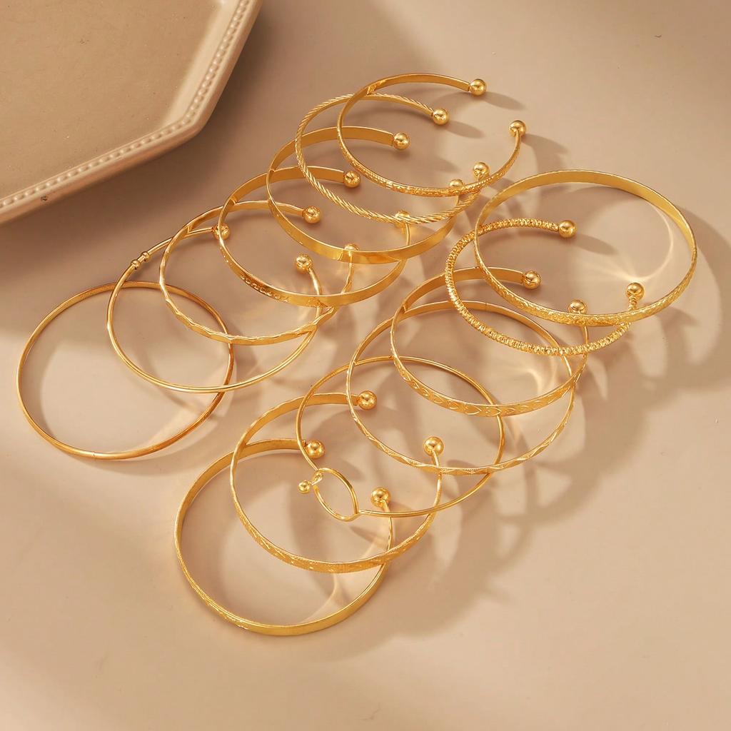 12pcs/Set Minimalist Floral & Geometric Metal Bangle Bracelets, Ladies Jewelry Accessories For Daily Wear (Assorted Styles)