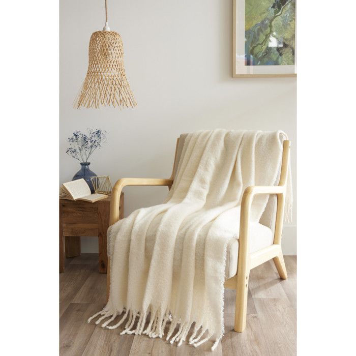 Plaid 130 x 170 cm Polyester tricot uni effet Mohair "Melia" Le fil d'Ariane