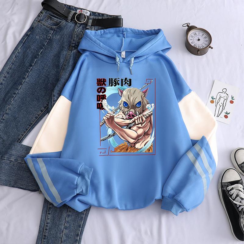

Худи Demon Slayer Харадзюку Аниме Забавный Креативный Дыхание Зверя Иноске Графический Ульцзанг Винтажный 90-х Толстовка с длинным рукавом 4XL синий/хаки