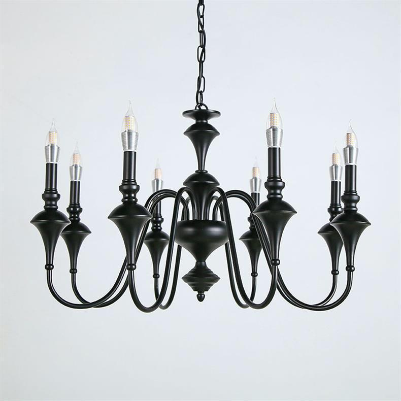 French Retro Mid-Century Black Chandeliers for Bedroom, Living Room, or Restaurant