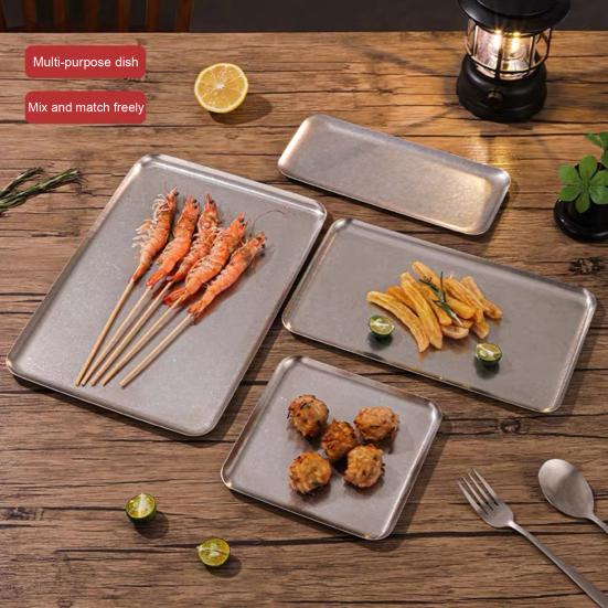 Rechteckige Edelstahl-Schale Retro Rustikale BBQ-Platte für Braten Industrieller Stil Hot Pot Gericht für Zuhause Camping Küche