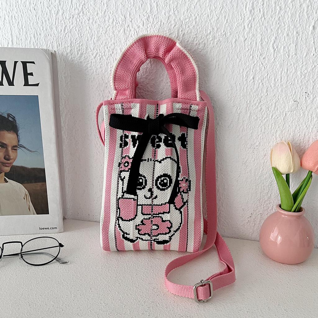 Niche Design Cute Cartoon Mini Knitted Mobile Phone Bag Versatile Small Portable Commuter Messenger Small Square Bag