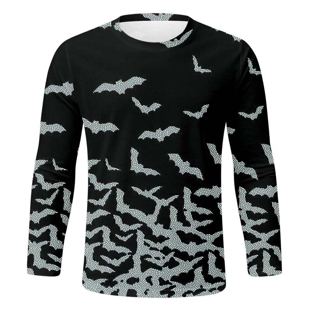 Spring and Autumn Round Neck 3D Halloween Printed Top Fashionable Casual Long Sleeved Men's T-shirts