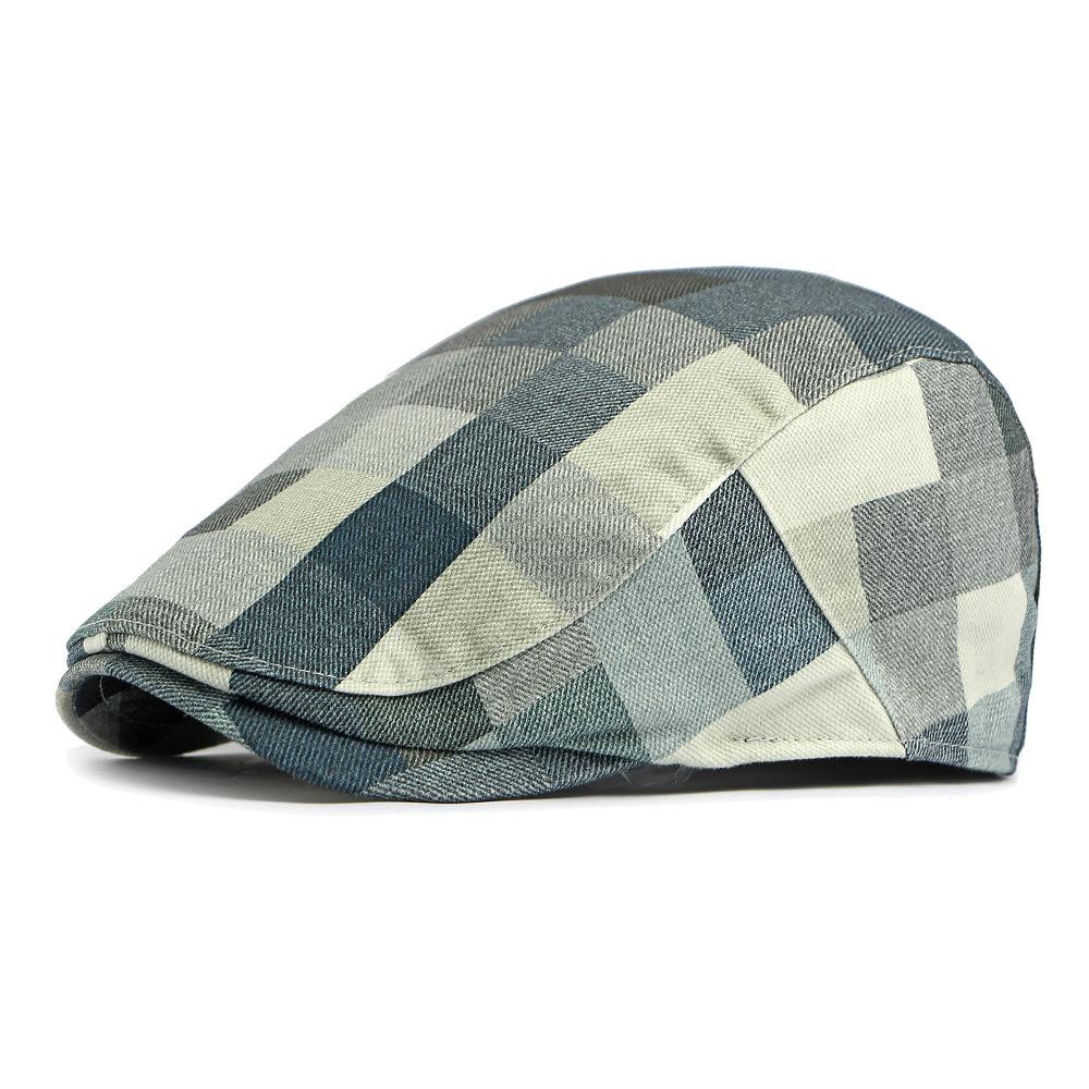 Весенняя клетчатая кепка-восьмиклинка Унисекс Береты Британский винтаж Прогрессивная кепка синий/белый
