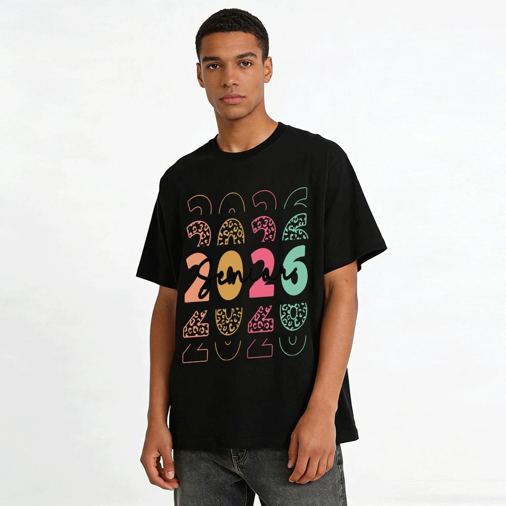 Class of 2026 Senior Leopard Print Graphic Casual Top Pure cotton T-shirt