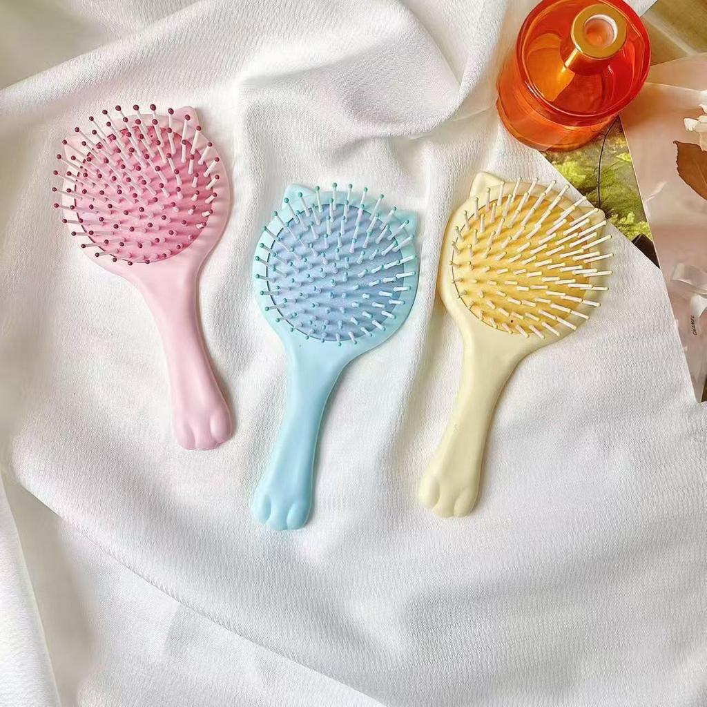 Cute Cat Paw Handheld Cushion Comb & Mirror - Portable Scalp Massage Brush