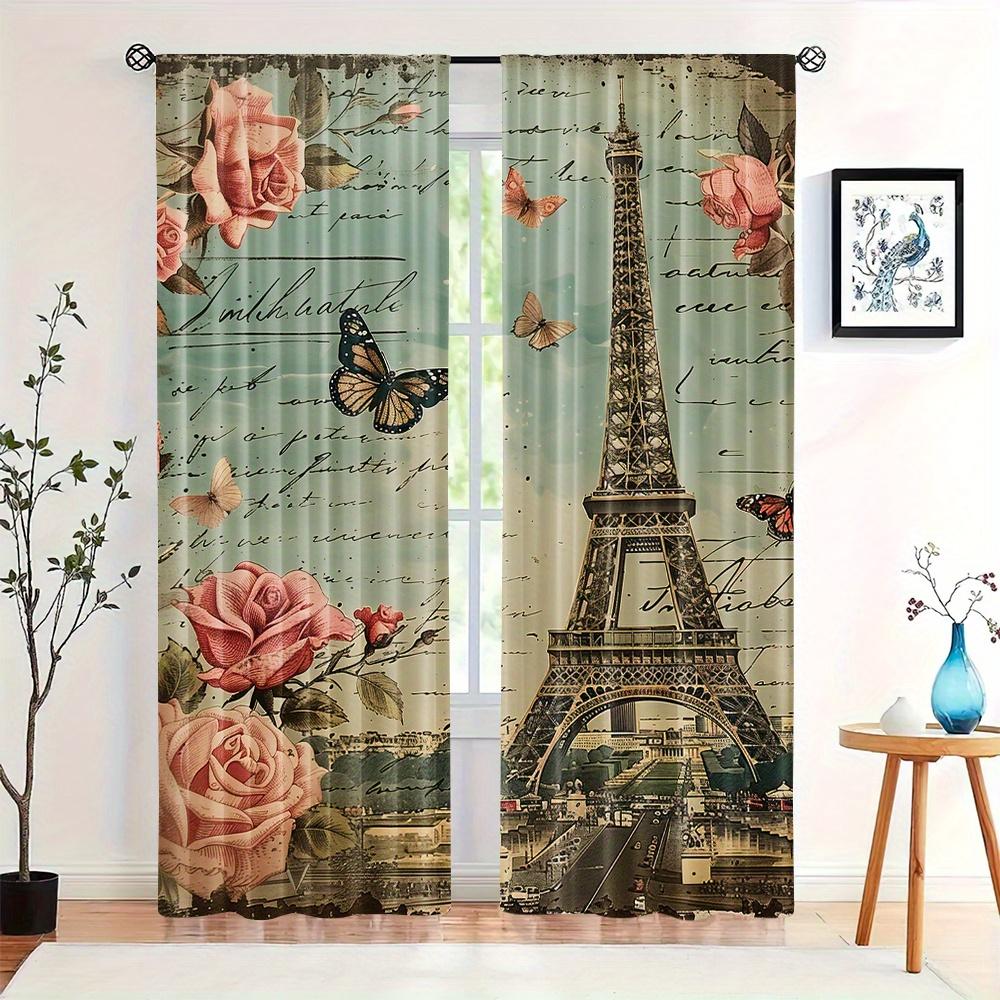 

2 шт. Розовая романтическая уличная занавеска с принтом для пары, яркий декор для спальни, офиса, кухни, гостиной, кабинета W60xH100(CM)x2pcs&Rod Pocket