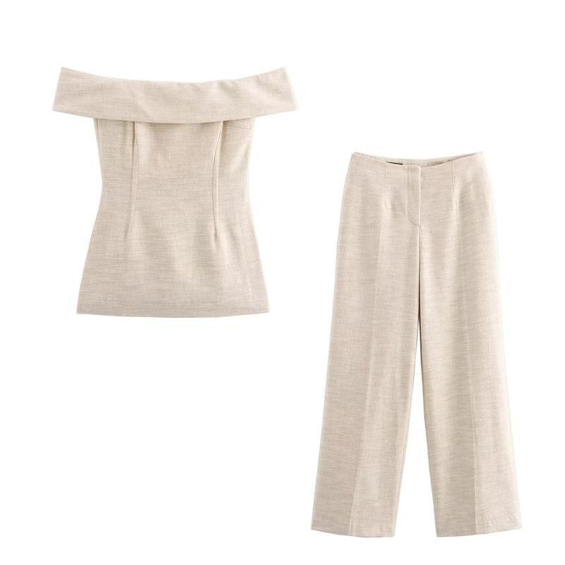 Kaslead New Arrival Women's Clothing Fashion Style Side Slit off-the-Shoulder Tops Long Pants 8202151 8199151