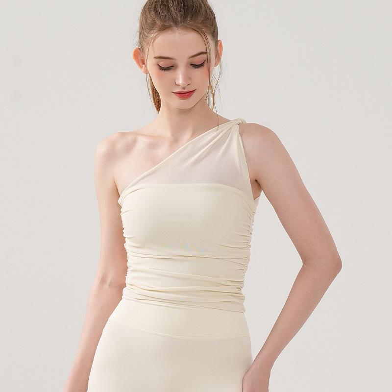 Thin Shoulder Strap Sports Underwear, Fixed Cup Mesh Fabric Running and Fitness Top, Women Wear Yoga Vest On The Outside