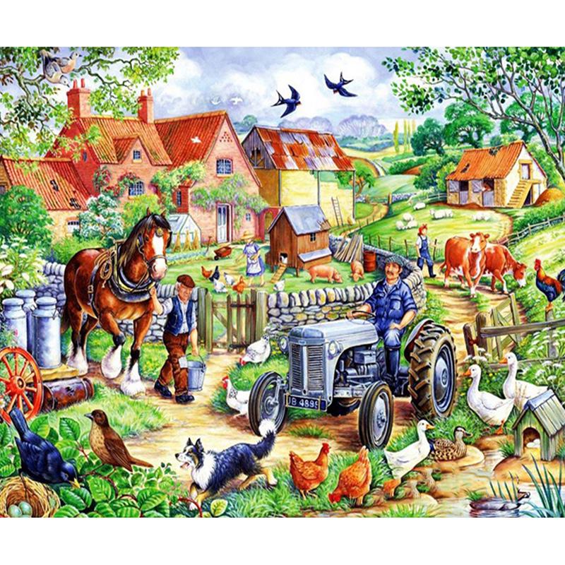 

5D Ручная Алмазная Картина Мозаика Картина Ферма Квадратная/круглая Алмазная Вышивка Подарок или Украшениекровать