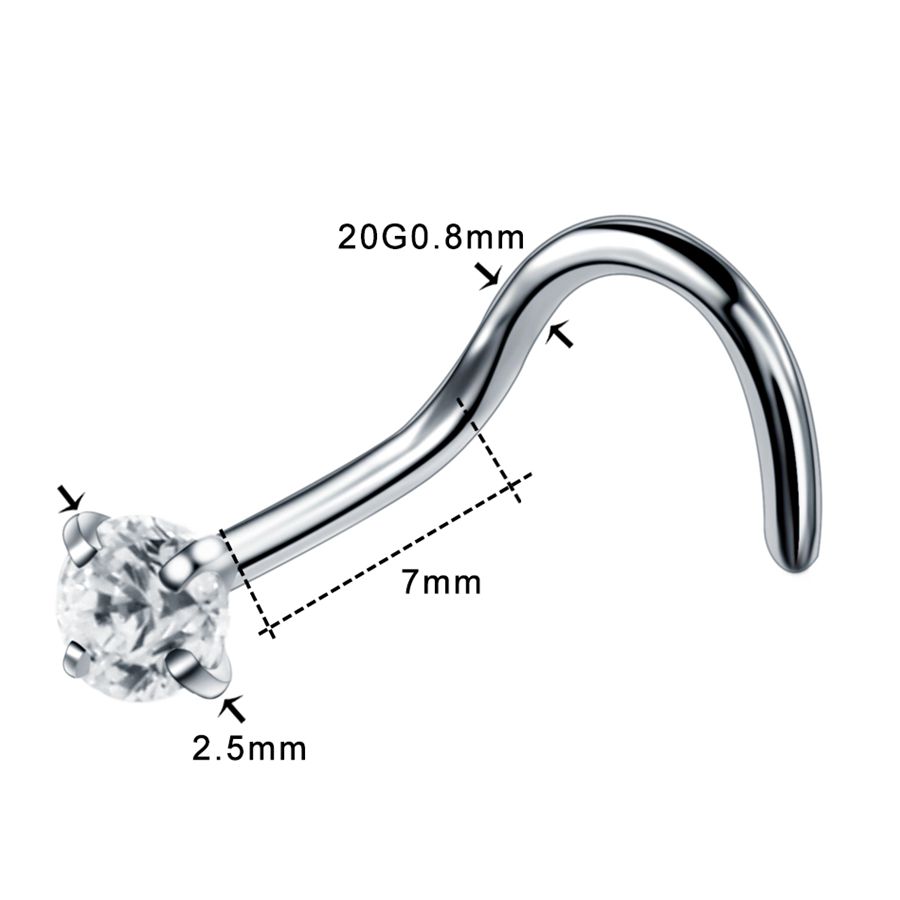 1PC 20G Steel Prong CZ Nose Screw Rings Nariz Earring Nostril Piercings Opal Twist Curved Bar Gem Nose Bone Stud Rings Jewelry