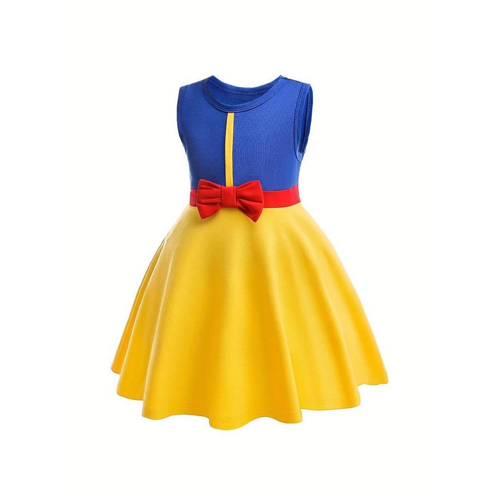 Snow White Princess Dress Set with Headband, Crown & Wand, Cotton, 4-5 Years, 120cm, Yellow/Blue