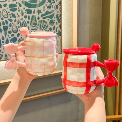 High Value Mug with Lid Spoon Cute Girl Couple Coffee Cup Office Home Ceramic Drinking Cup