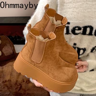 Winter Chunky Women Warm Plush Snow Boots Fashion Platform Flats Slip On Shoes Concise Cotton Short Botas De Mujer