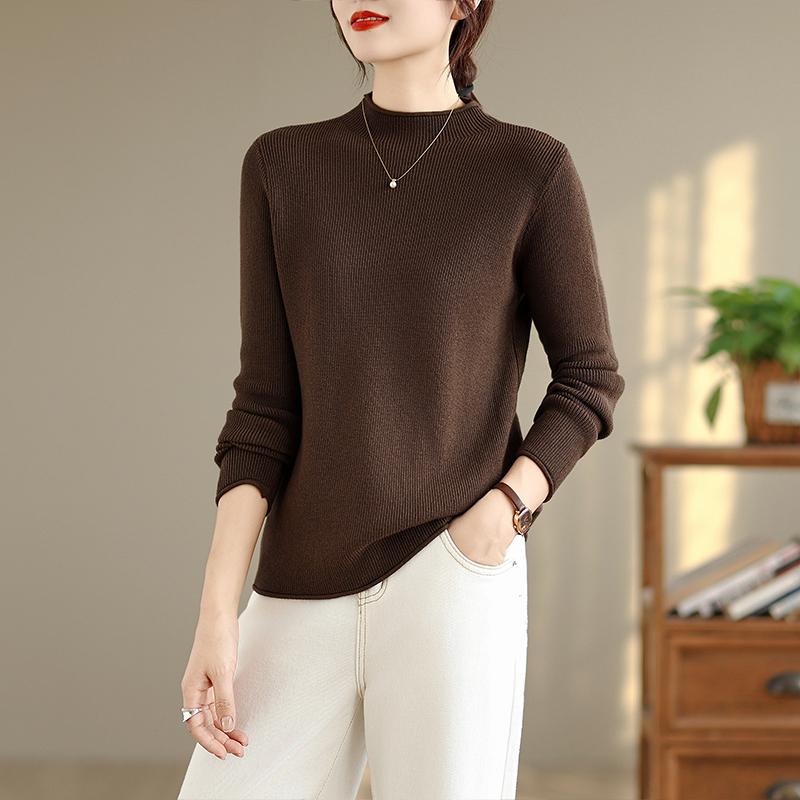 

Dimanaf Осень Зима 2025 Свитера с длинным рукавом Пуловеры Топы Женские Повседневные Однотонные Хлопковые Вязаные Футболки Рубашки one size коричневый