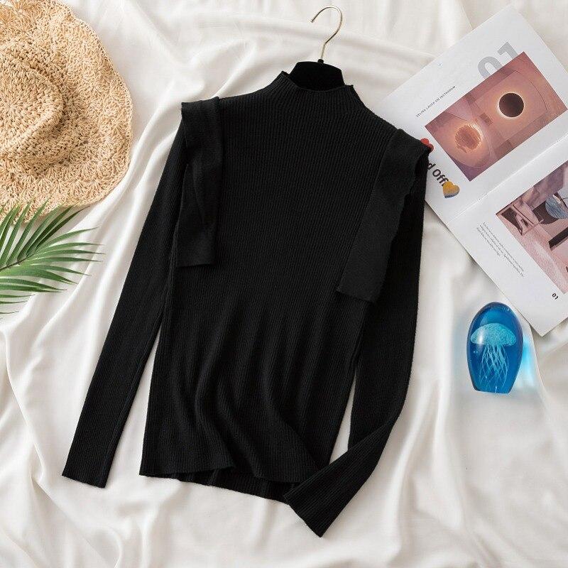 Autumn Winter Long Sleeve Pullovers Slim Fit Bottoming Tops Fashion Solid Color Sweaters Women Knitted Clothes 28805