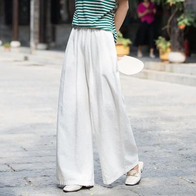 Spring Summer Women's High Waist Cotton-Linen Wide Leg Trousers Versatile Slim Fit  Big Foot Pants with Drooping Loose Pants for Women