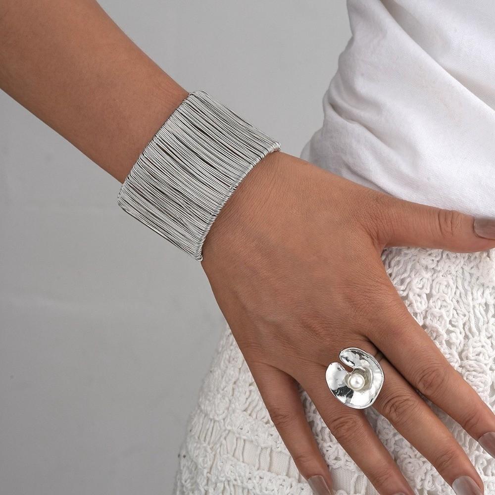 Unregelmäßiger Ringöffnung Armreif Gold Silber Farbe Stapelbar Spiral Mehrschichtiges Armband Geometrische Linie Handgelenk Manschette Armreif Ring Set