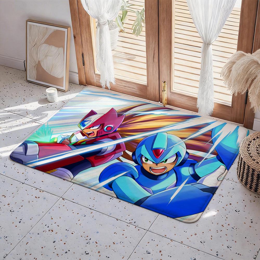 Game M Mega Man Floor Mat Eco Flannel Doormat Non Slip Odorless Indoor Floor Rug Soft Short Plush Home Mat