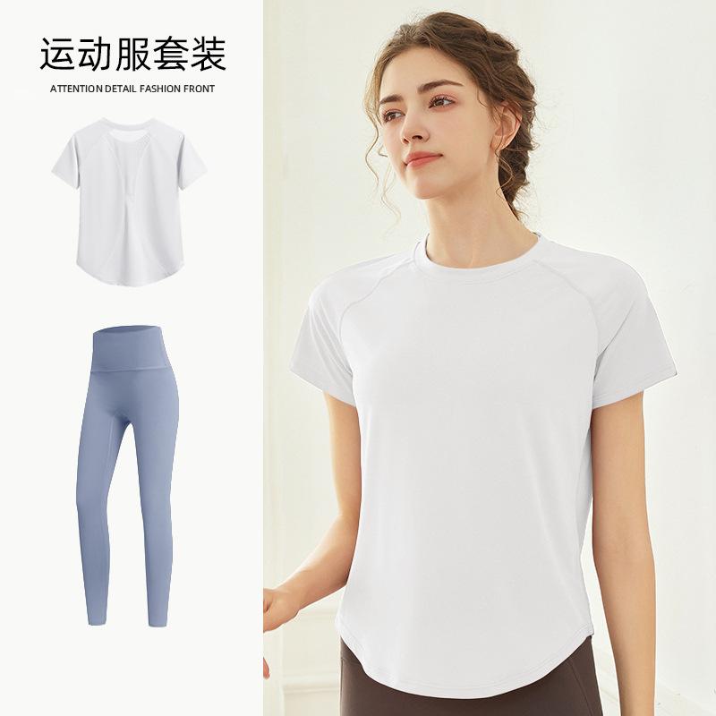 Fitness Running Quick Drying T-Shirt Loose Sports Suit Women's Spring Yoga Suit Top Mesh Breathable Short Sleeves