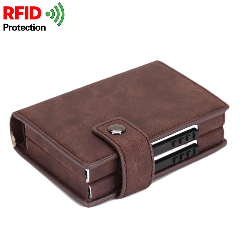 Men RFID Blocking Wallet Aluminium PU Double Box  Up Credit Card Box Case Holder