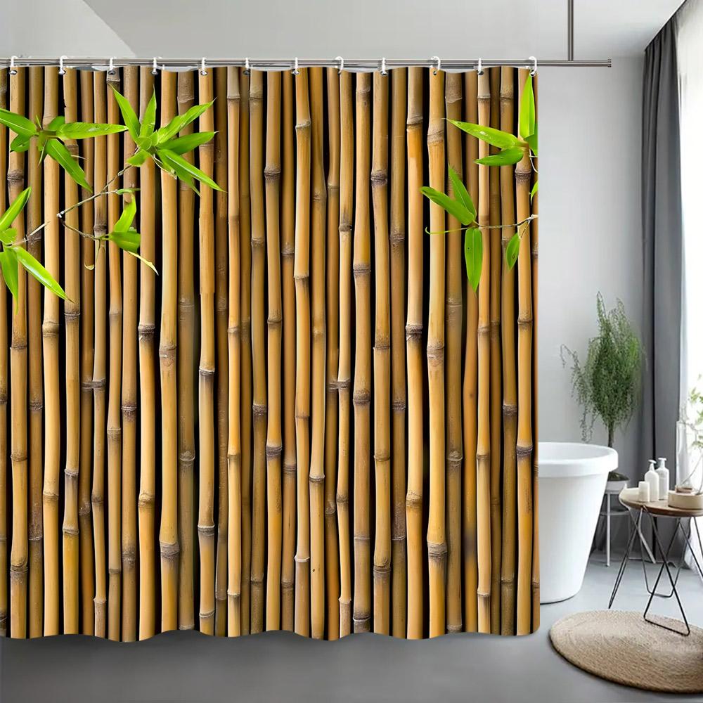 Green Bamboo Shower Curtain Zen Meditation Nature Botanical Polyester Fabric Shower Curtains Bathroom Decor with Hooks